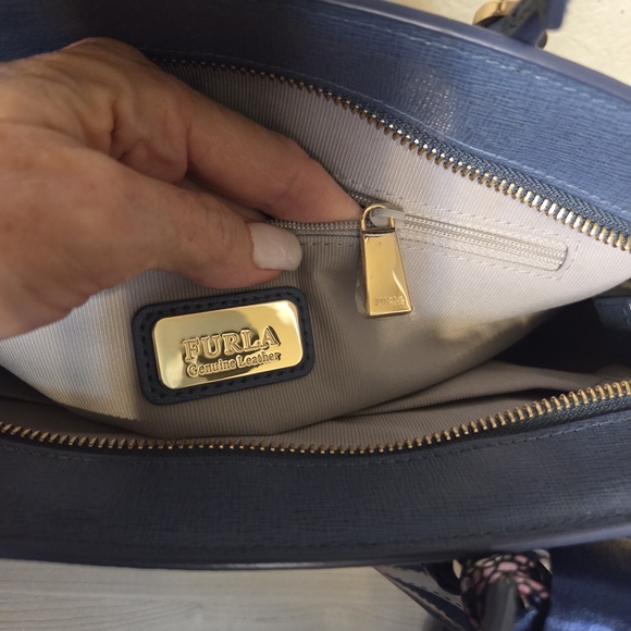 Furla Blue Handbag with Scarf Accent - Picture 4 of 13